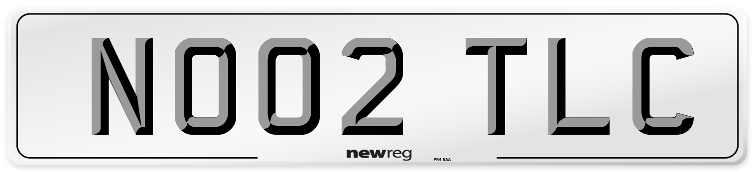 NO02 TLC Number Plate from New Reg